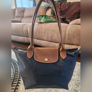 Longchamp Navy and Brown Tote Bag